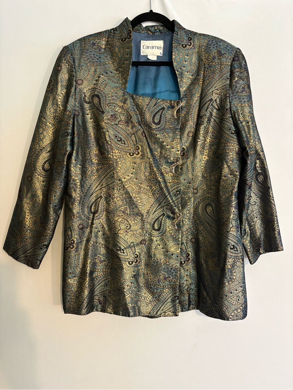 Caramia Metallic Paisley Blazer in Teal and Gold Tones